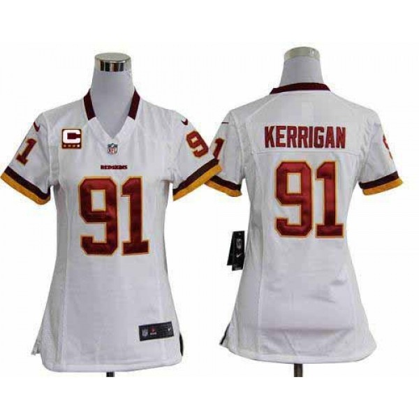 Women's Redskins #91 Ryan Kerrigan White With C Patch Stitched NFL Elite Jersey